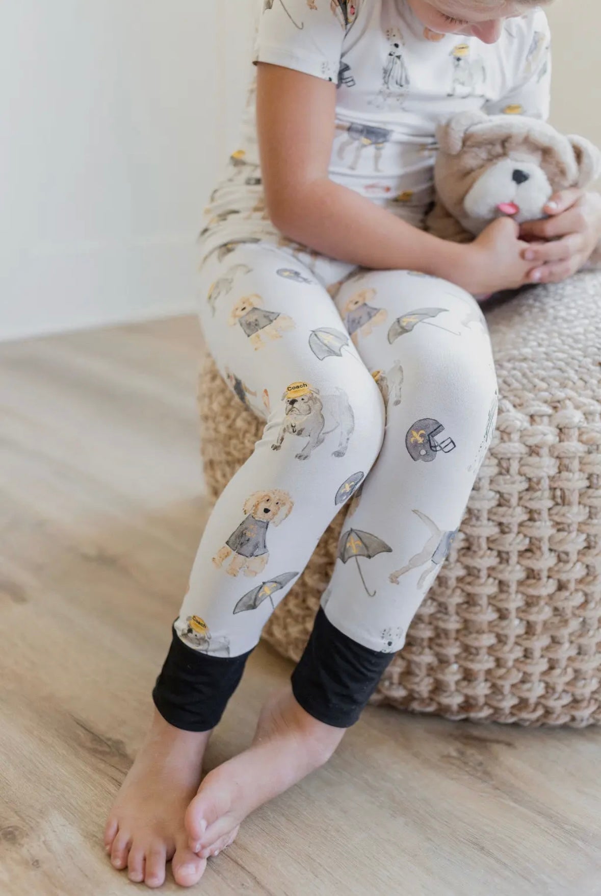 Black and Gold Puppy Football Two Piece PJ Set