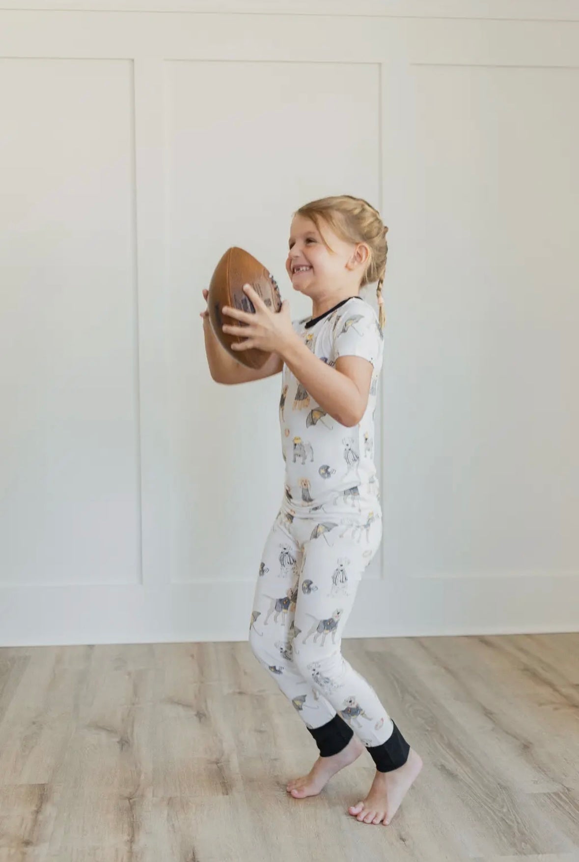 Black and Gold Puppy Football Two Piece PJ Set