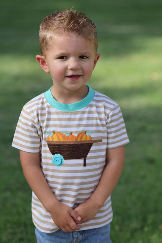 Pumpkin Harvest Boys Tan Stripe Knit Shirt